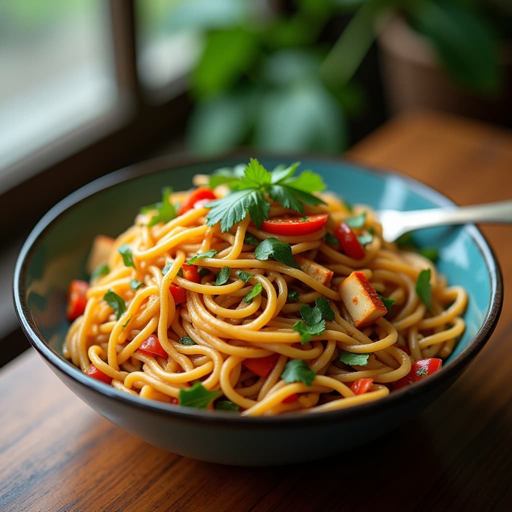 Tofu and Shiitake Noodle Stir-Fry